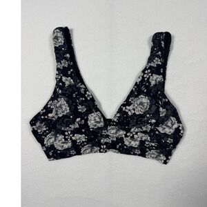 Floral Victoria's Secret Bralette Women XL Black Gray V-Neck Wireless 412077-0FP